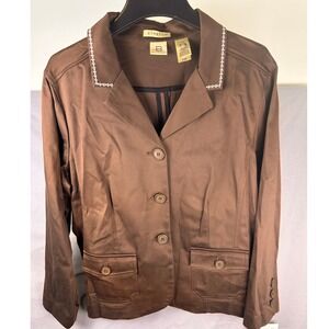 Belongings Brown Embellished Collar Blazer Jacket XL Vintage Beaded Chic